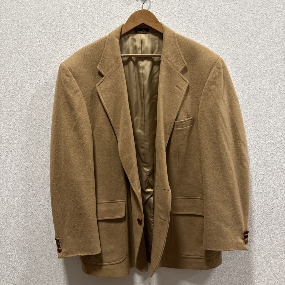 Vintage Garrison Park Camel Hair Blazer Suit Coat Mens 44‎ Reg 2 Button Made USA